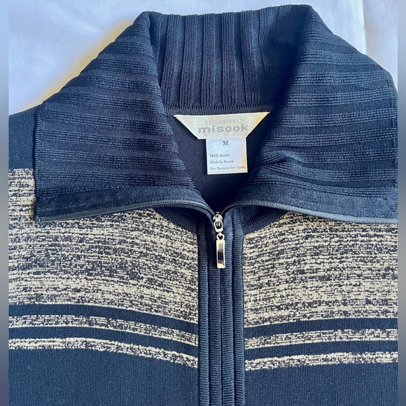 Misook Sweater Womens M Black Red Striped Zip Up Long Sleeve Knit Cardigan - Picture 2 of 7